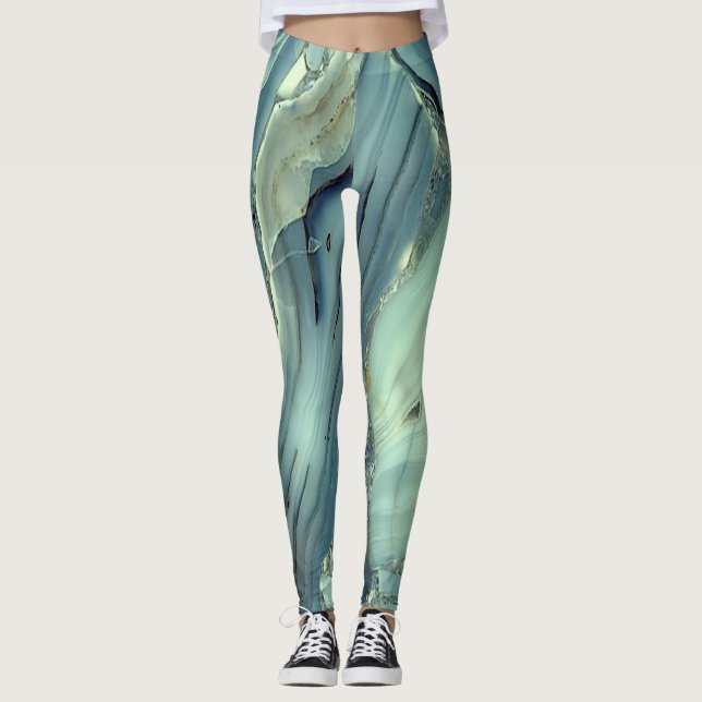 Legging Textura de Mármore Azul Feminina e na Moda (Frente)