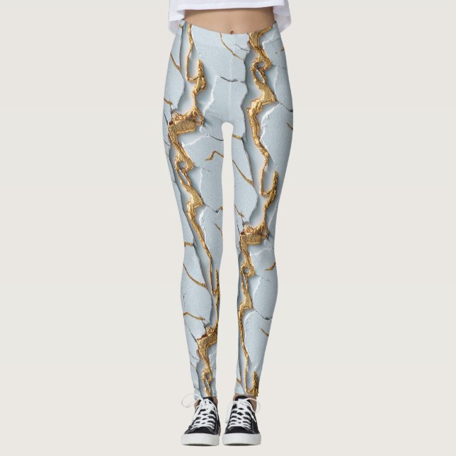 Legging Textura de Mármore Branco com Veias de Ouro Rachad (Frente)