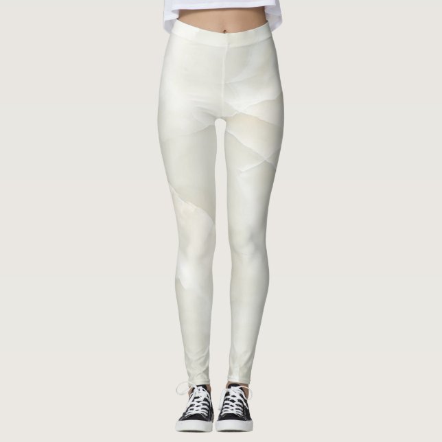 Legging Textura de Mármore Branco Moderno Feminino Legal (Frente)
