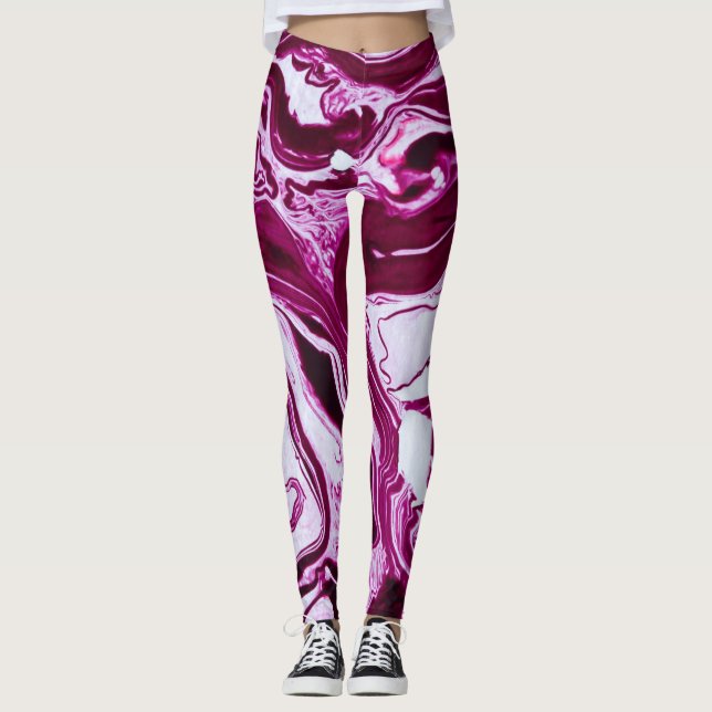 Legging Textura de mármore magenta: arte Abstrato de fluid (Frente)
