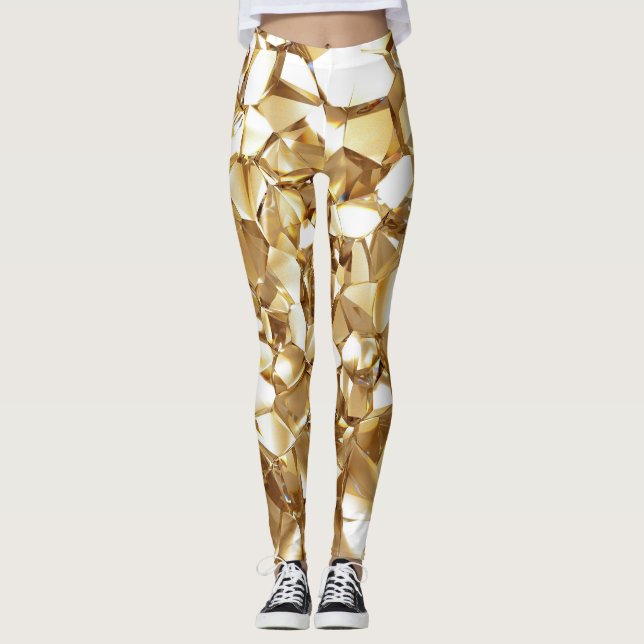 Legging Textura de ouro de abstrato de 3D. (Frente)