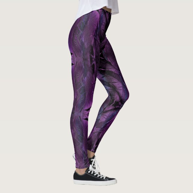 Legging Textura de penas violetas roxas escuras (Direita)