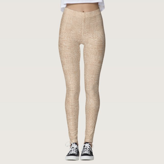 Legging Textura de Tecido de Linho Natural em Bege Quente (Frente)