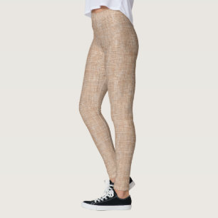 Legging Textura de Tecido de Linho Tecido em Bege Natural