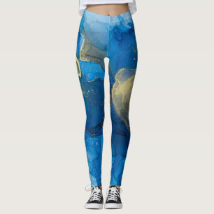 Legging Textura Dourada de mármore azul abstrato