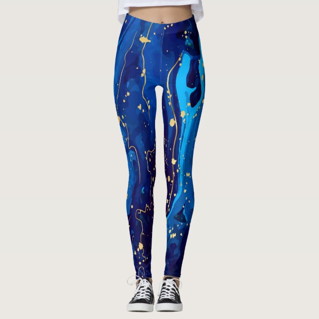 Legging Textura Dourada de mármore azul luxuosa (Frente)