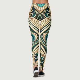 Legging Textura Dourada e verde de penas abstrato de pavão