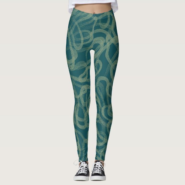 Legging Textura estriada, tapete de abstrato de turquesa (Frente)