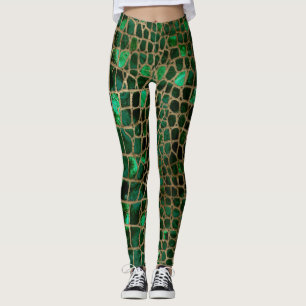 Legging Textura Faux Crocodilo Malachite e ouro
