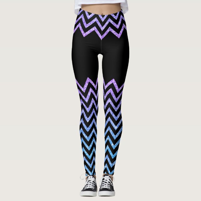 Legging Textura Glitter Chevron Preta e Colorida (Frente)