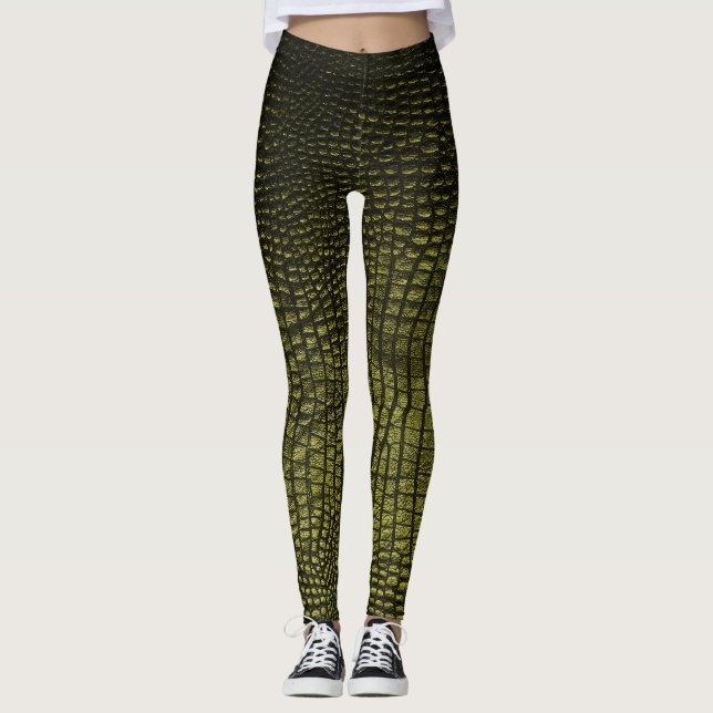 Legging Textura luxuosa de crocodilo escuro. (Frente)