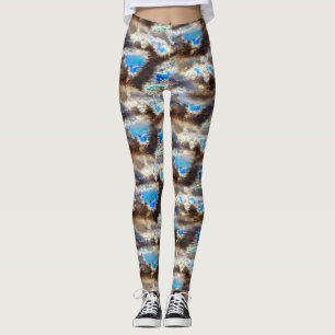 Legging Textura manchada azul e castanha numa lenhosa áspe