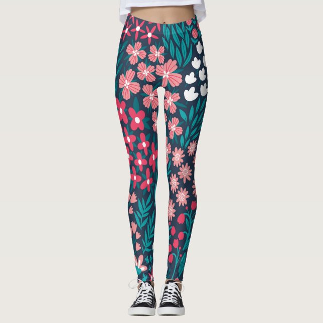 Legging Textura Sem Costura De Flor Vintage. (Frente)
