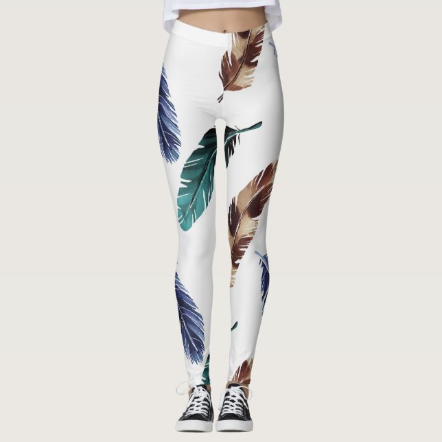 Legging Textura Tribal de Penas Coloridas (Frente)