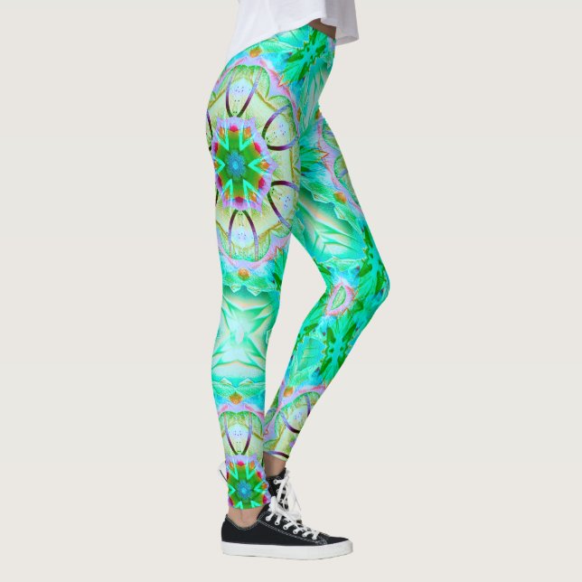 Legging Textura verde-clara acinzentada, caleidoscópio com (Direita)