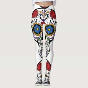 Legging Thunder_Cove do Crânio Humano Decorrido da Flor