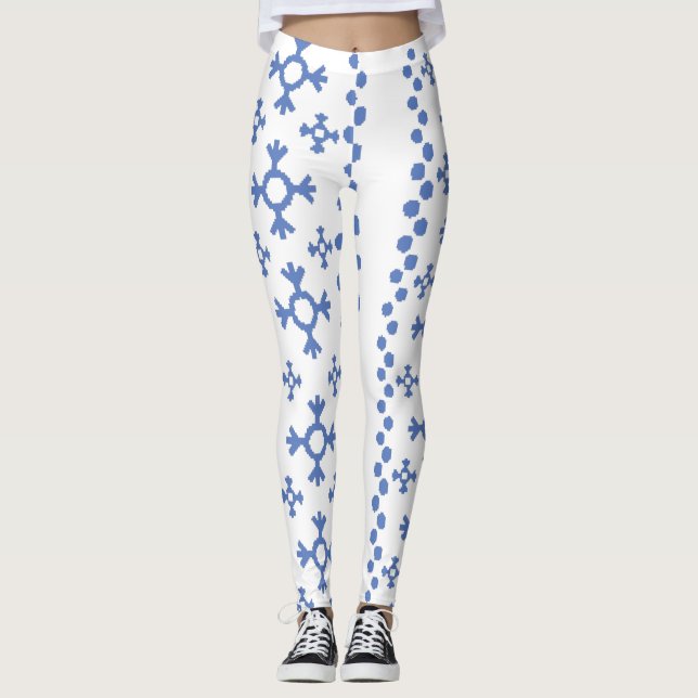 Legging Thunder_Cove Padrão de Flocos de Neve Azuis Cute (Frente)