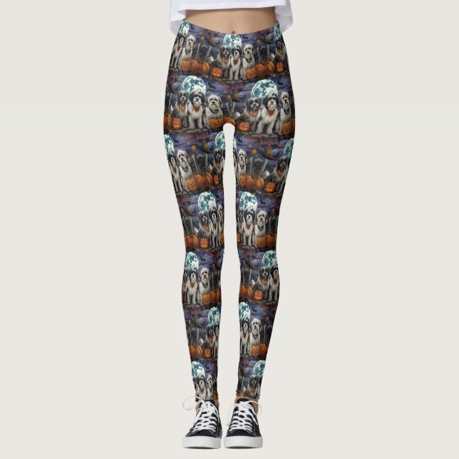 Legging Tibetan Terrier Halloween Assustador (Frente)