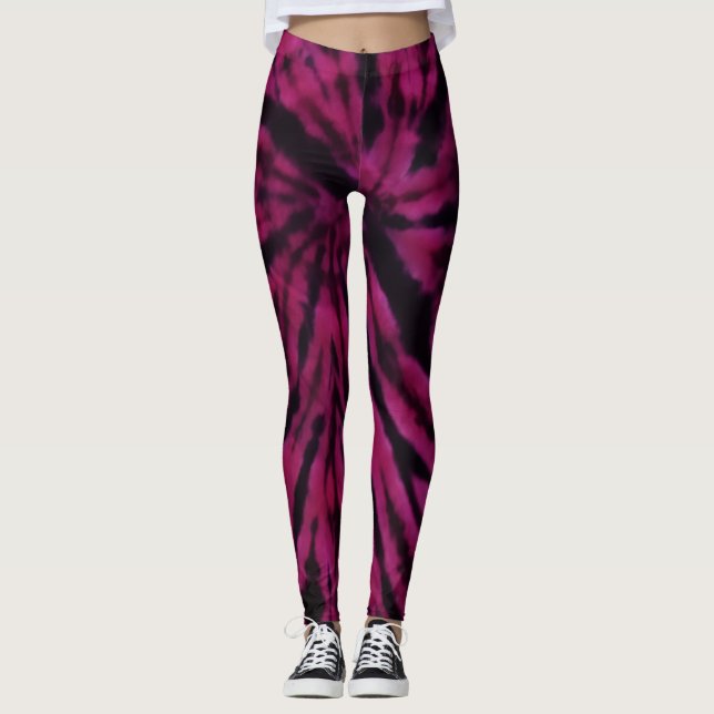 Legging Tie-Dye Purple Pink Black Hippie Retro Pattern  (Frente)
