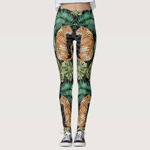 Legging Tiger Leaves: Selva De Aquarela Sem Costura.