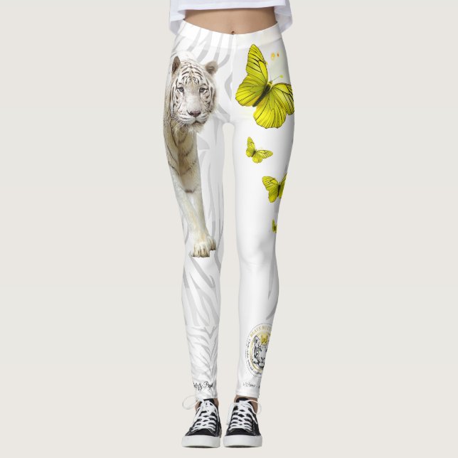 Legging Tigre Branco Borboleta Amarela (Frente)