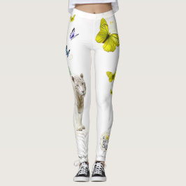 Legging Tigre Branco Borboleta Amarela Poeira de Estrelas