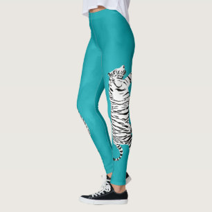 Legging Tigre branco e preto sobre o azul-turquesa
