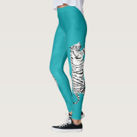 Tigre branco e preto sobre o chalé, azul-turquesa
