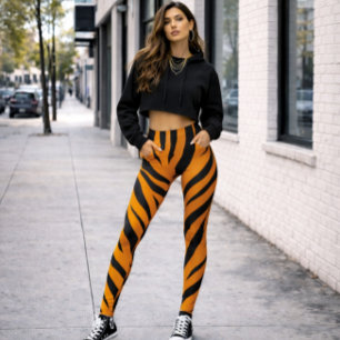 Legging Tigre de Estilo Selvagem Laranja Preto Halloween