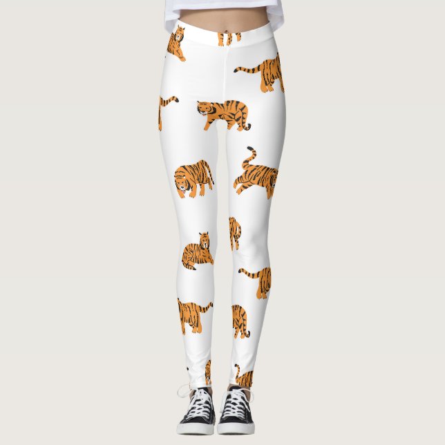 Legging Tigre Japonês: Vintage Doodle Seamless (Frente)