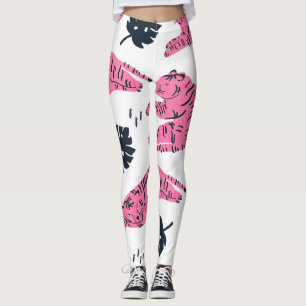 Legging Tigre Rosa Tropical: Desenho De Mão Vintage.