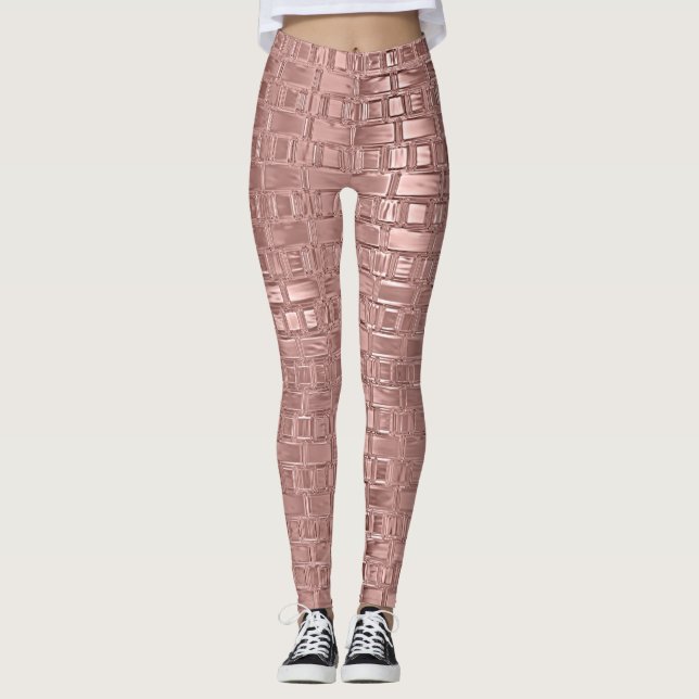 Legging Tijolos Metálicos Metálicos Rosa Dourados Padrão (Frente)