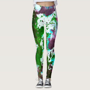 Legging Tinta Abstrato colorida, verde e roxo,