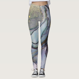 Legging Tinta abstrato de Álcool Shimmery Roxo Teal Dourad