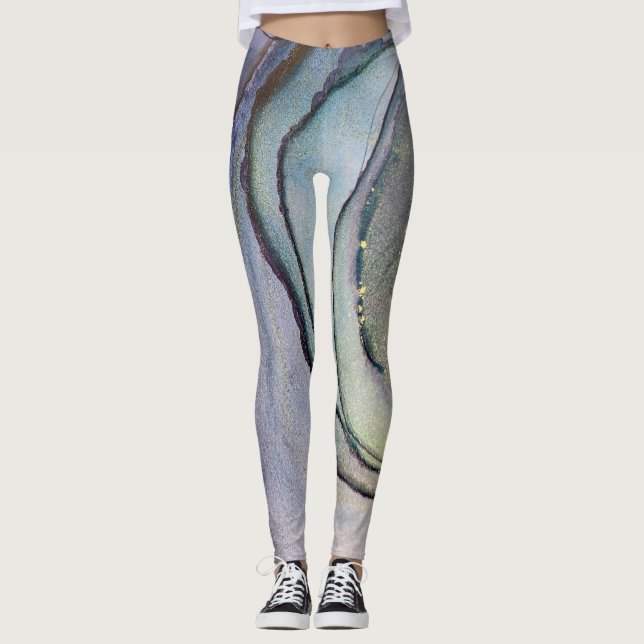 Legging Tinta abstrato de Álcool Shimmery Roxo Teal Dourad (Frente)