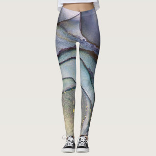 Legging Tinta abstrato de Álcool Shimmery Roxo Teal Dourad