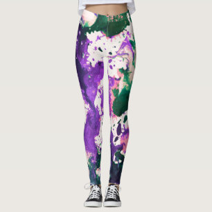 Legging Tinta Abstrato verde e roxa de proteção colorida