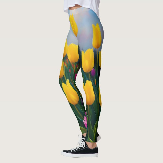 Legging Tinta Amarela De Óleo De Jardim De Tulipas, (Esquerda)
