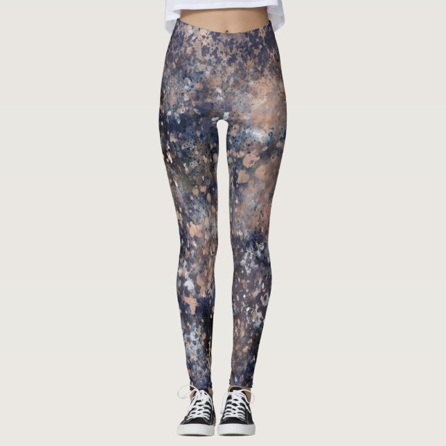 Legging Tinta Azul e Dourado Rosa com Manchas Abstratas Gl (Frente)