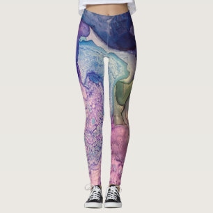 Legging Tinta de Álcool Multicolorido Abstrato de Arte Líq
