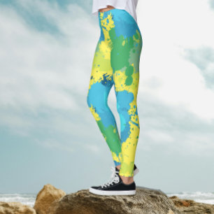 Legging Tinta de cor amarela Abstrato Turquoise Diversa