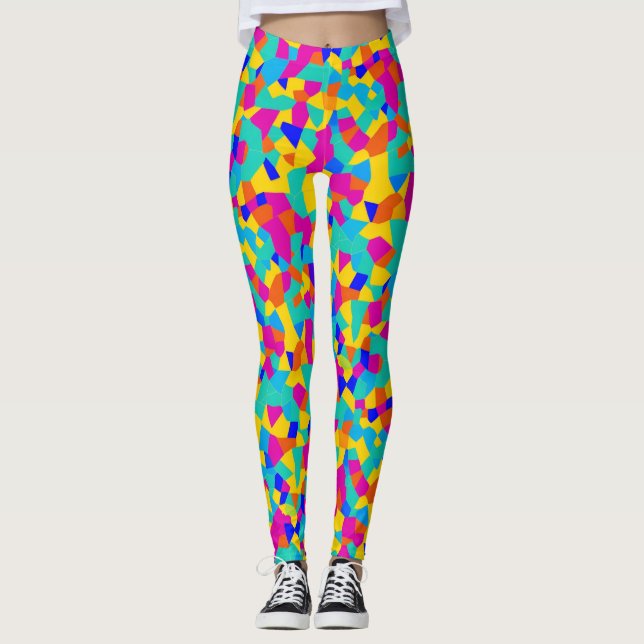 Legging Tinta de Vidro Colorido Geométrico Abstrato (Frente)