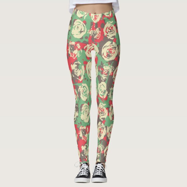 Legging Tinta e Rosas Harmonia - Padrão Sem Costura (Frente)