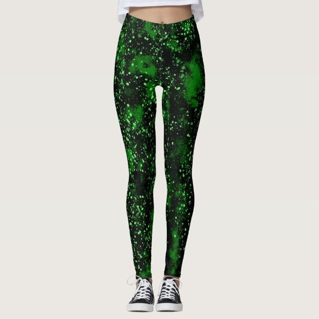 Legging Tinta preta e Abstrato verde (Frente)