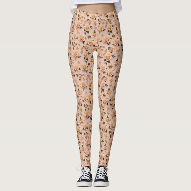 Legging Tiny Cream And Gold Roses  (Frente)