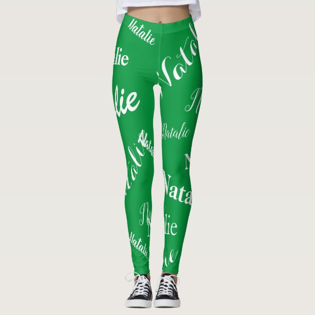 Legging Tipografia do nome personalizado Font Kelly Green (Frente)