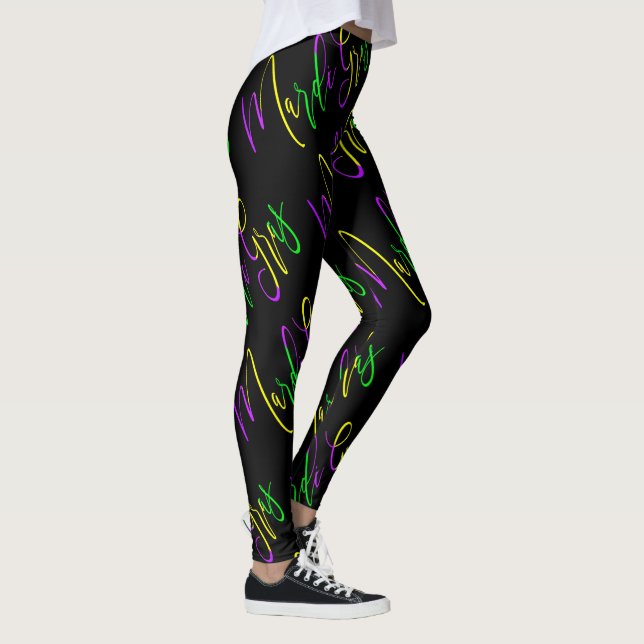 Legging Tipografia Mardi Gras Amarelo Verde Roxo (Direita)