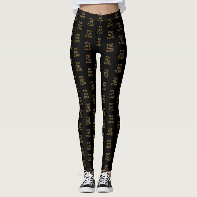 Legging Tipografia moderna do pop Fizz Clink no Ano Novo (Frente)