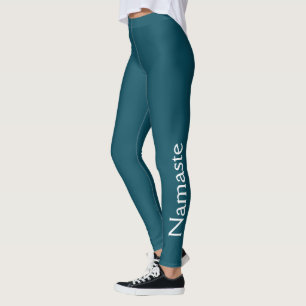Legging Tipografia "Namaste", Palavra em Branco sobre Teal