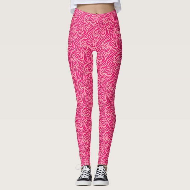 Legging Tiras de Tigre para Impressão de Animais Rosa (Frente)